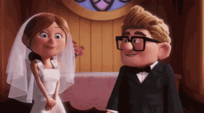 Cartoon Bride And Groom Smiling In Church GIF