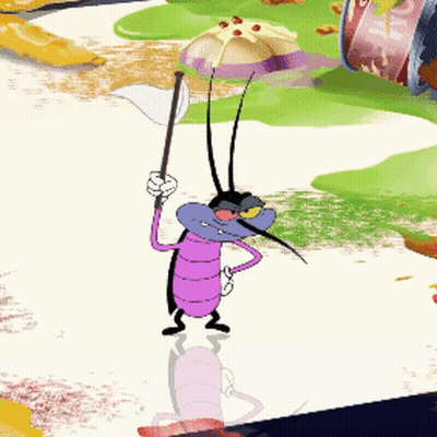 Cartoon Bug Holding Butterfly Net GIF