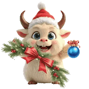 Cartoon Bull Holding Christmas Ornament Sticker