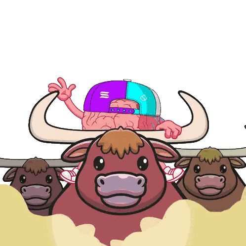 Cartoon Bull Wearing Purple B Hat Sticker