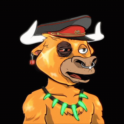 Cartoon Bull Wearing Red Hat And Green Necklace GIF