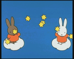 Cartoon Bunnies Juggling Stars