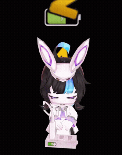 Cartoon Bunny Ears Sitting In Front Of Charging Battery GIF