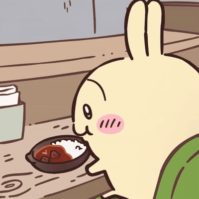 Cartoon Bunny Eating Bowl Of Food GIF