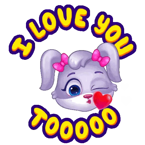 Cartoon Bunny Heart In Mouth Saying I Love You Toooo Sticker