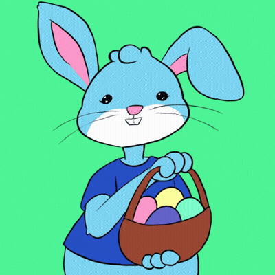 Cartoon Bunny Holding Basket Of Eggs Saying Electric Car Rebate GIF