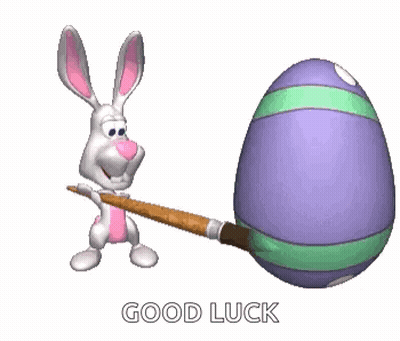 Cartoon Bunny Holding Brush Next To Good Luck Easter Egg GIF