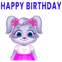 Cartoon Bunny Holding Flowers Happy Birthday Sticker