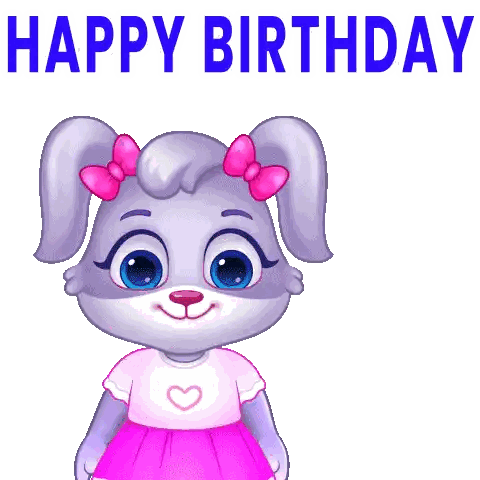 Cartoon Bunny Holding Flowers Happy Birthday Sticker