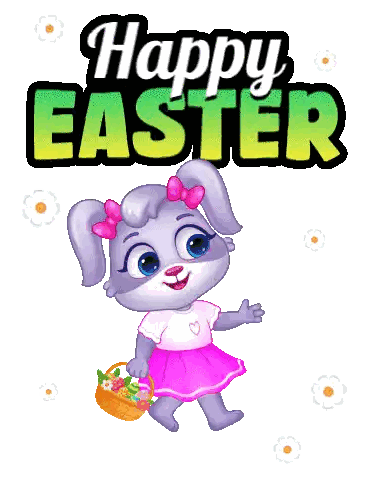 Cartoon Bunny Holding Flowers Happy Easter Sticker