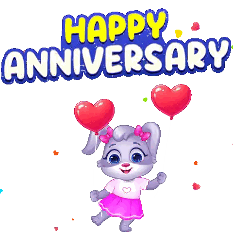 Cartoon Bunny Holding Heart Balloon Happy Anniversary Sticker