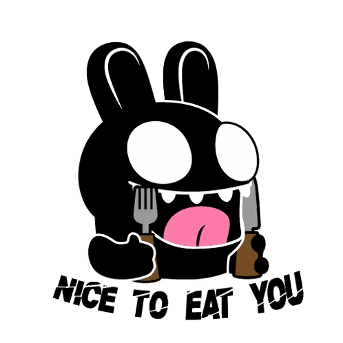 Cartoon Bunny Holding Knife And Fork Nice To Eat You Sticker