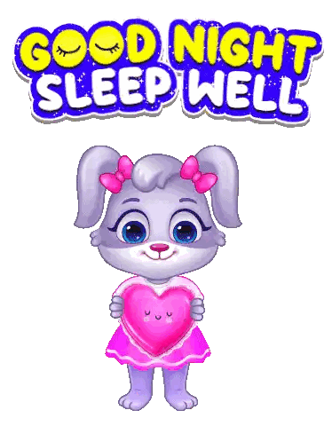 Cartoon Bunny Holding Pink Heart Good Night Sticker