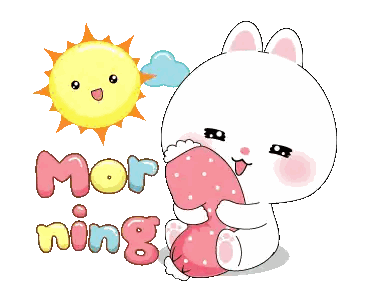 Cartoon Bunny Holding Pink Pillow Morning Sticker