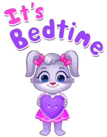 Cartoon Bunny Holding Purple Heart Bedtime Sticker