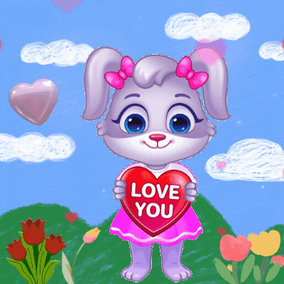 Cartoon Bunny Holding Red Heart Saying Love You GIF