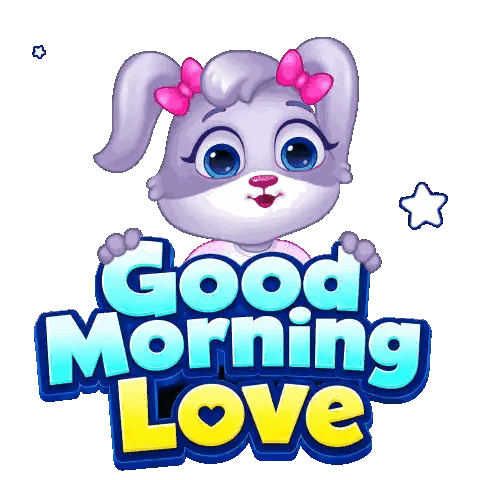 Cartoon Bunny Saying Good Morning Love With Pink Bow Sticker