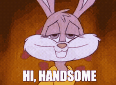 Cartoon Bunny Saying Hi Handsome In Yellow Shirt GIF