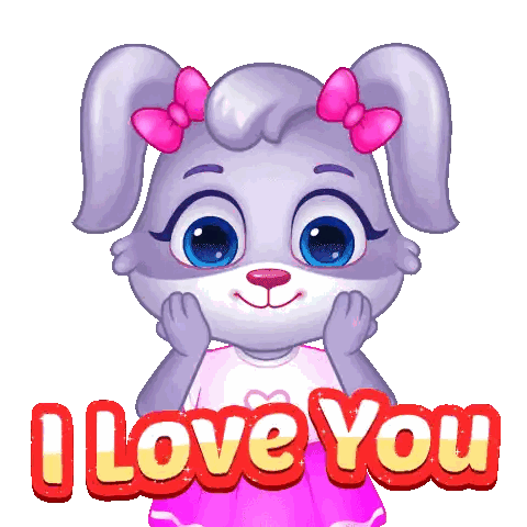 Cartoon Bunny Saying I Love You With Pink Bow Sticker