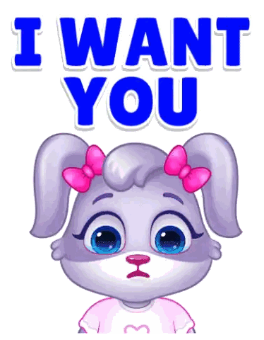 Cartoon Bunny Saying I Want You With Pink Bow Sticker