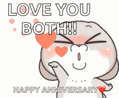 Cartoon Bunny Saying Love You Both Happy Anniversary GIF