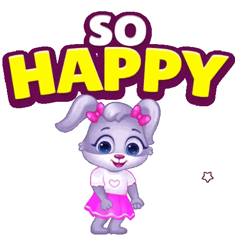 Cartoon Bunny Saying So Happy Sticker
