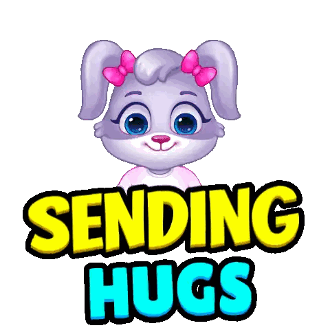 Cartoon Bunny Sending Hugs With Hearts Sticker