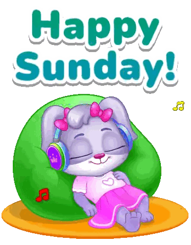 Cartoon Bunny Wearing Headphones Lying On Bean Bag Sticker