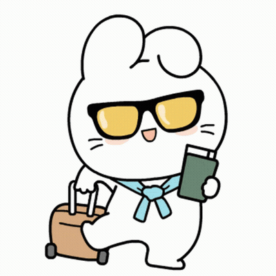 Cartoon Bunny Wearing Sunglasses Holding Suitcase And Book GIF