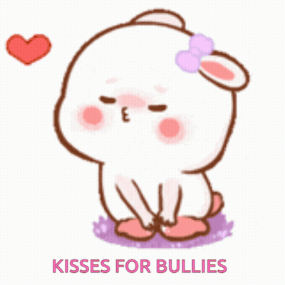 Cartoon Bunny With Bow Kisses For Bullies GIF