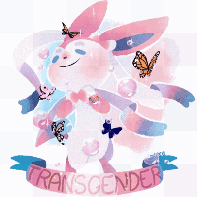 Cartoon Bunny With Butterflies Transgender Banner GIF