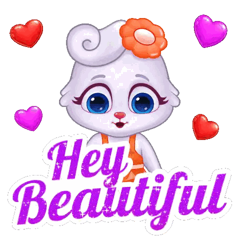 Cartoon Bunny With Flower Saying Hey Beautiful Sticker