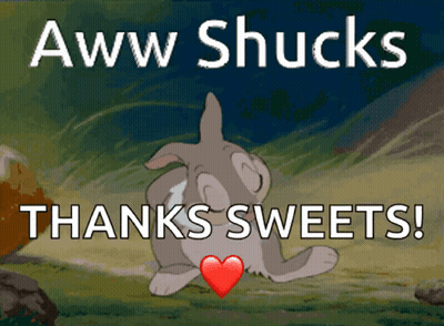 Cartoon Bunny With Heart Saying Aww Shucks Thanks Sweets GIF
