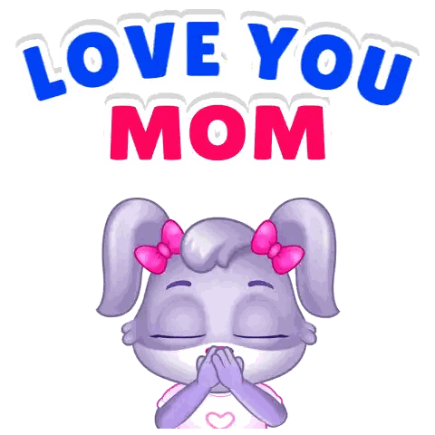 Cartoon Bunny With Hearts Saying Love You Mom Sticker