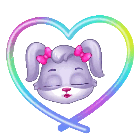 Cartoon Bunny With Pink Bows And Hearts Sticker