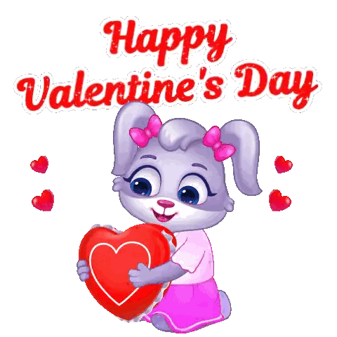 Cartoon Bunny With Red Heart Happy Valentine Sticker