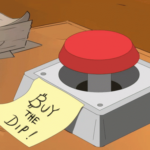 Cartoon Button That Says Buy The Dip GIF
