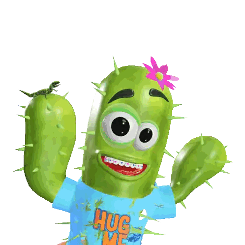 Cartoon Cactus Wearing Blue Hug Me Shirt Sticker