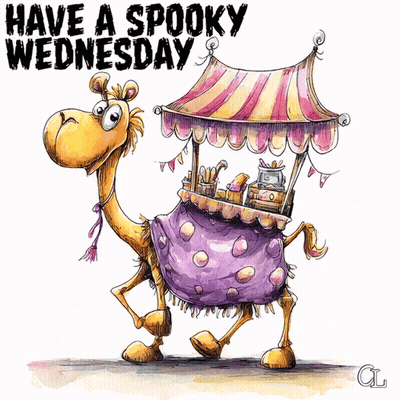 Cartoon Camel Carrying Tent Have a Spooky Wednesday