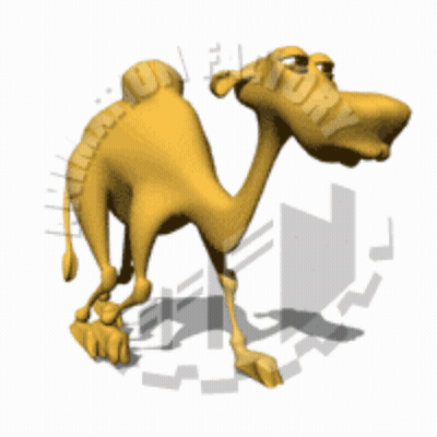 Cartoon Camel Standing In Front Of Factory Logo GIF