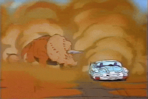 Cartoon Car And Dinosaur With Clock GIF