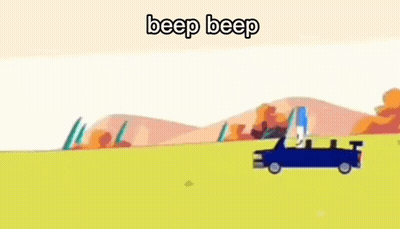 Cartoon Car Driving Down Hill Saying Beep Beep GIF