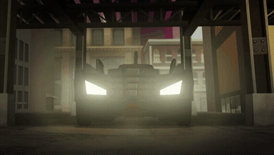 Cartoon Car Parked Under Bridge With Lights On GIF