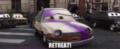 Cartoon Car Saying Retreat GIF