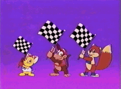 Cartoon Carrying Checkered Flags GIF