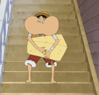 Cartoon Carrying Large Cheese On Stairs GIF