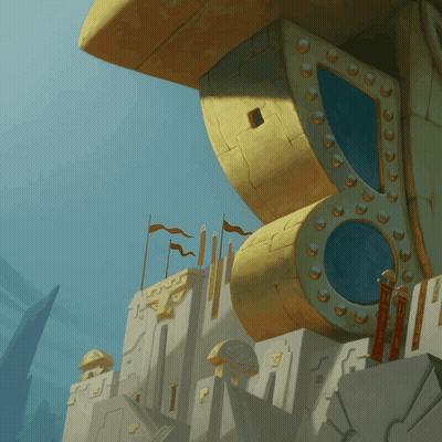 Cartoon Castle With Flags And Large Window GIF