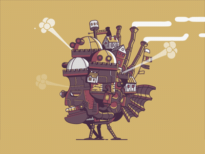Cartoon Castle With Houses And Pipes GIF