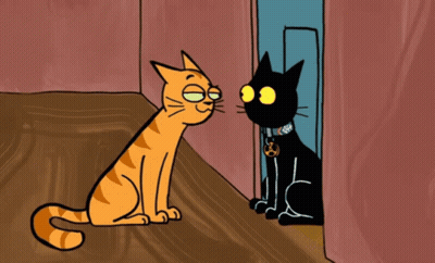 Cartoon Cat And Black Cat With Spray Bottle GIF