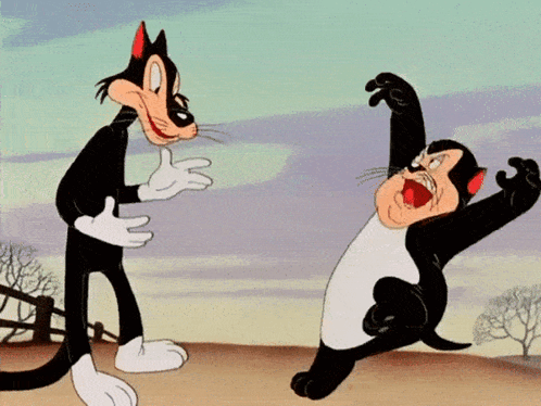 Cartoon Cat And Dog Standing On Hill GIF